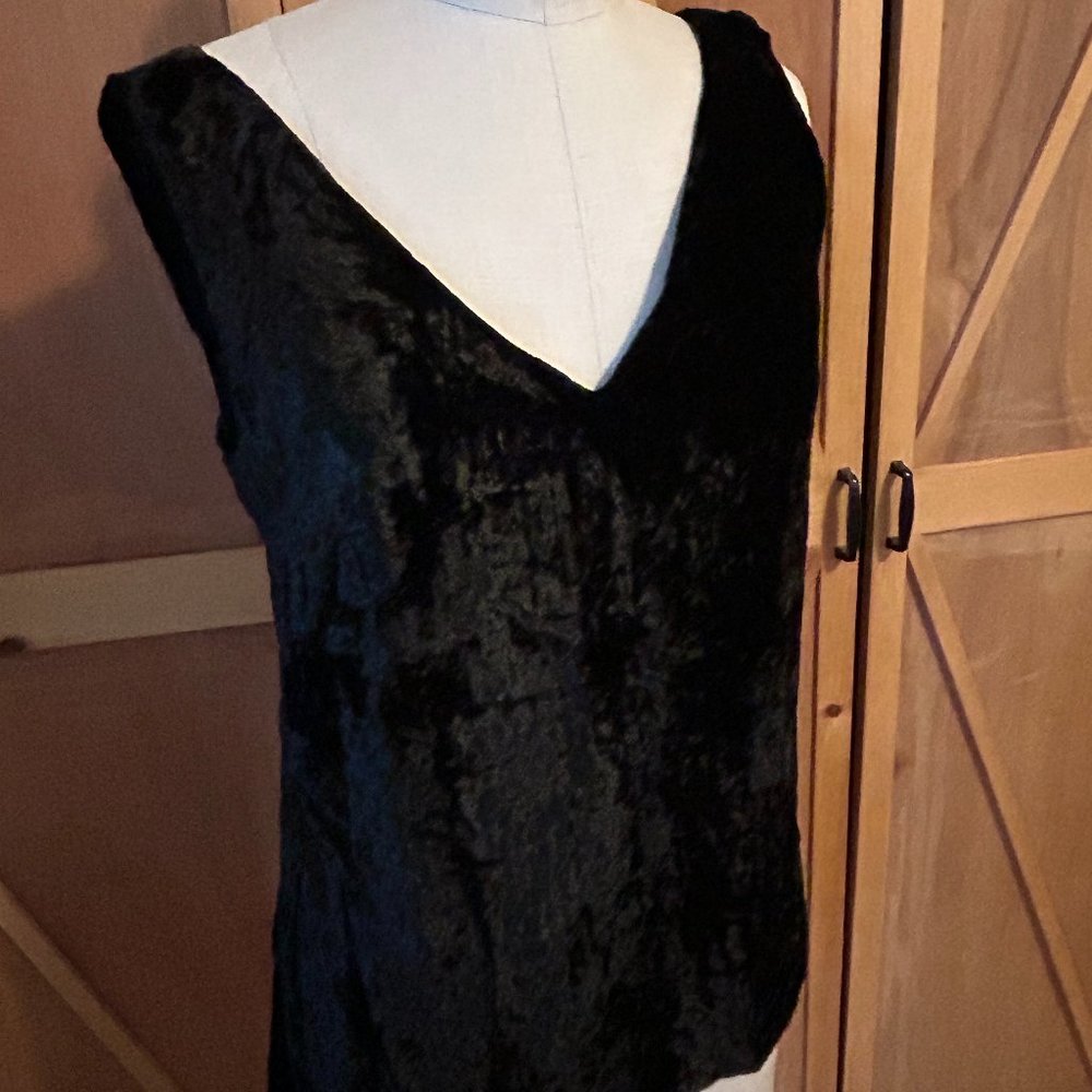 Crushed Black Velvet Vneck Tank